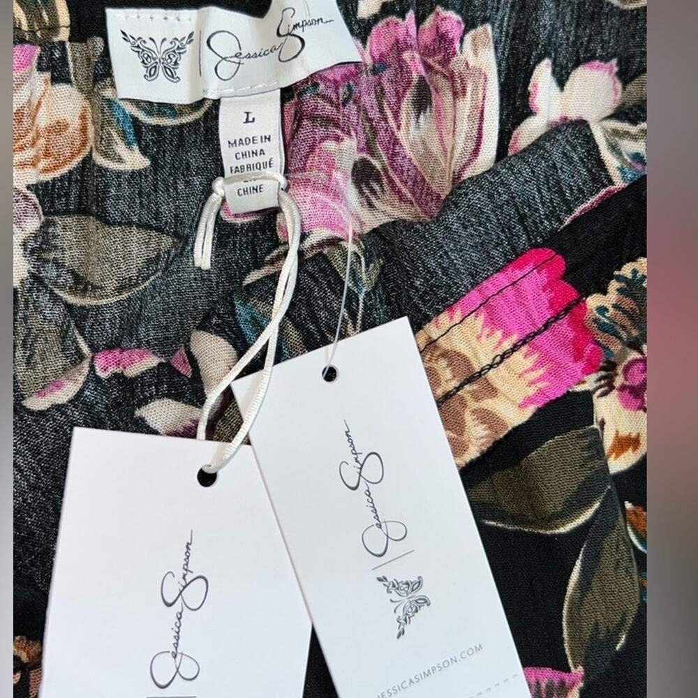 Jessica Simpson Floral Asymmetrical Midi Skirt Black Pink NWT Large - Picture 5 of 6